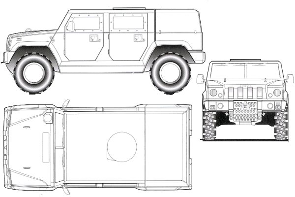 LMV Iveco defence Vehicles light multirole armoured vehicle personnel carrier Italian Army Italy line drawing blueprint 001