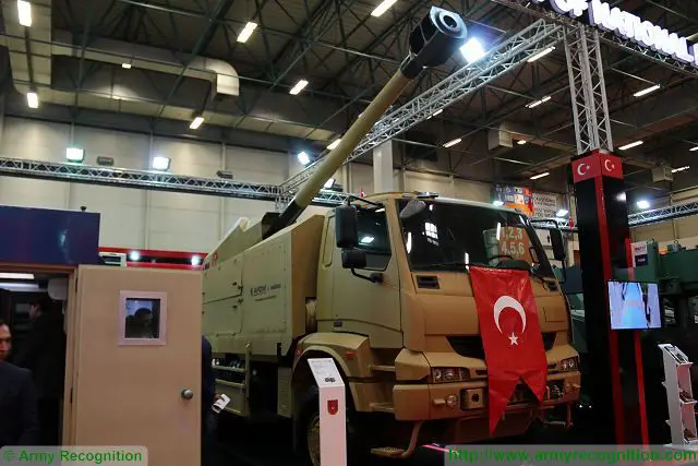 The Turkish army General Directorate of Military Factories (AFGM) presents a new prototype of 6x6 wheeled self-propelled howitzer at IDEF 2016, Defense Exhibition in Istanbul Turkey. In collaboration with the Turkish Company Aselsan, AFGM has integrated the weapon system of the Turkish-made "Panter" Firtina 155mm 52 cal gun tracked self-propelled howitzer on a 6x6 truck chassis. 