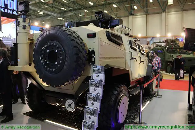 The Turkish Company Nurol Makina unveils its new 4x4 tactical protected vehicle called NMS at IDEF 2017, the International Defense Exhibition in Turkey. The design of the vehicle is based on a monocoque body. 