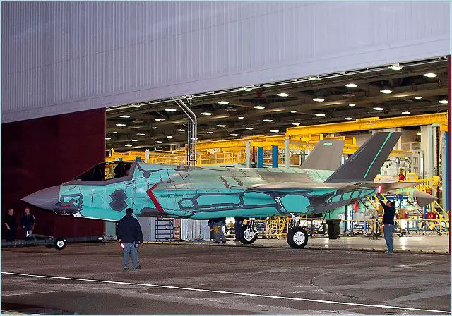 The first international Lockheed Martin [NYSE:LMT] F-35 Lightning II rolled out of the factory Sunday evening. The United Kingdom Ministry of Defence will use the short takeoff/vertical landing (STOVL) jet, known as BK-1, for training and operational tests. BK-1 will undergo functional fuel system checks before being transported to the flight line for ground and flight tests in the coming months. The jet is scheduled to be delivered in 2012.