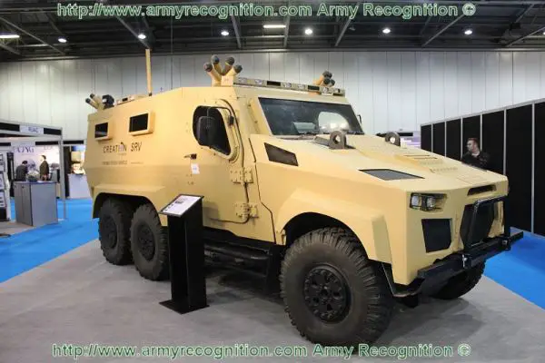 The latest production-ready variant of the company's initial in-house vehicle development, the Zephyr SRV 7.5 tonne gvw protected platform, is displayed with a range of integrated systems and equipment. The first three axle derivative is also shown, configured as a troop carrier to meet the requirements of an overseas customer.