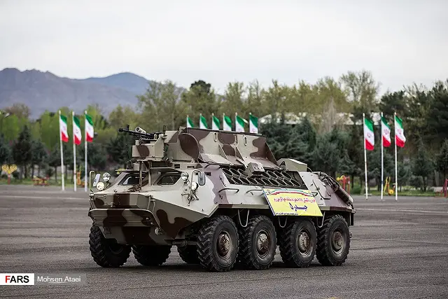 During the Iranian Army Day, local defense industry has presented the Heidar-5, a new minelayer wheeled vehicle able to launch anti-tank mines to create mine barrier based on Soviet-made BTR-60 8x8 APC (Armoured Personnel Carrier). The vehicle is equipped with an automatic firing unit located inside the vehicle. 