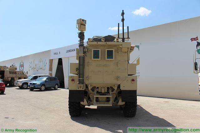 New generation of reconnaissance armoured vehicle based on American-made Cougar MRAP (Mine-Resistant Ambush Protected) vehicle at SOFEX 2016. The Jodanian Company KADDB has increased the capacity of standard Cougar MRAP with more fire power and reconnaissance capabilities. 