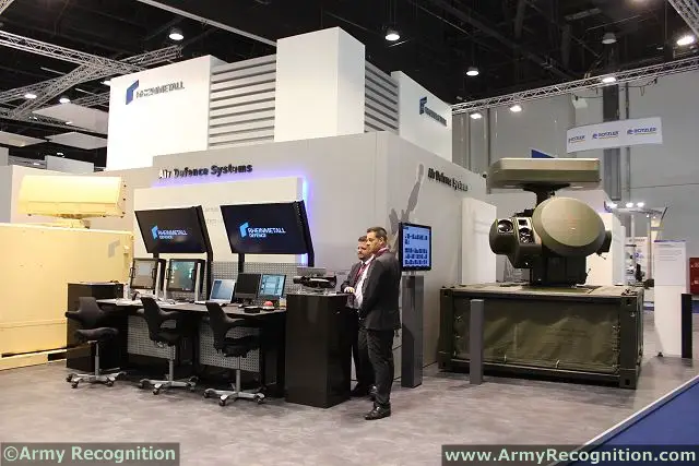 Rheinmetall air defence technology at IDEX 2013 with battle management systems, fire control systems, automatic cannon, integrated missile launchers and Ahead ammunition. One of the company’s core competencies is the development and manufacture of advanced air defence systems as well as simulators and training systems.