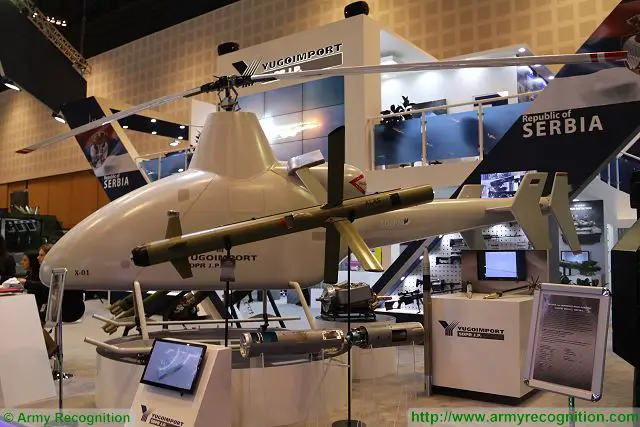 Serbian State Defense Company Yugoimport showcases its new development of UAV (Unmanned Aerial Vehicle) at IDEX 2017, with the "Stršljen" (Hornet in English) an new unmanned ultra light helicopter. 