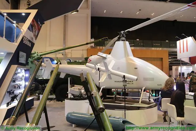 Serbian State Defense Company Yugoimport showcases its new development of UAV (Unmanned Aerial Vehicle) at IDEX 2017, with the "Stršljen" (Hornet in English) an new unmanned ultra light helicopter. 