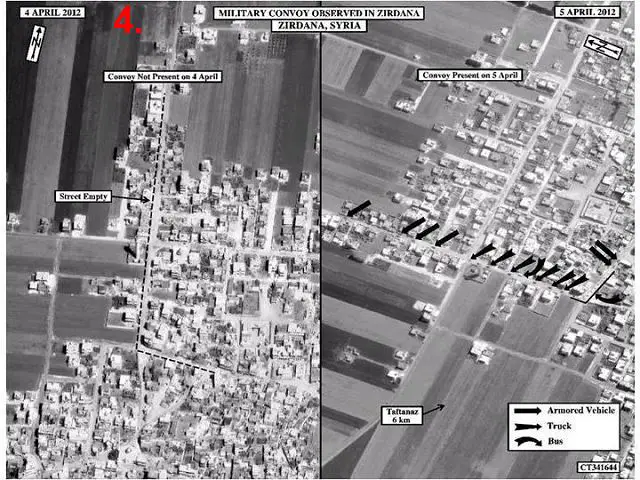 In the case of Taftanaz (graphic 3), the Syrian government simply moved some armored vehicles out of Taftanaz to the nearby town of Zirdana (graphic 4). 