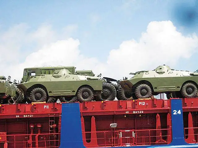 Scores of tanks and armoured personnel carriers arrived at the International port Sihanoukville in Cambodia, Wednesday ,October 31, 2012, marking one of the biggest shipments of military vehicles in recent history.