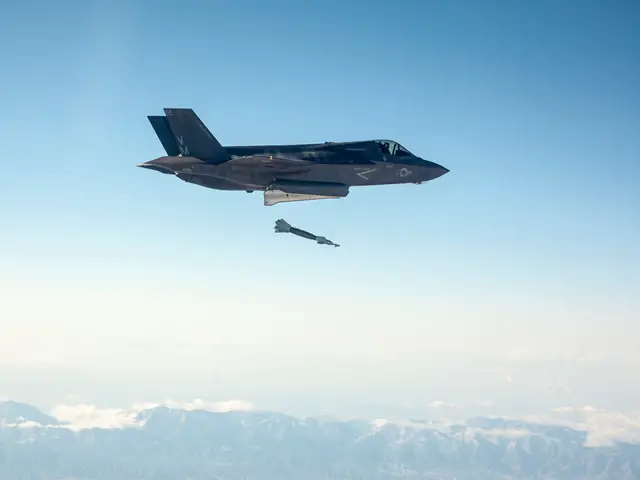 An F-35B short take-off and vertical landing (STOVL) fighter aircraft piloted by Marine Corps Maj. Richard Rusnok, successfully employed a Guided Bomb Unit-12 (GBU-12) Paveway II laser-guided weapon from the F-35's internal weapons bay against a fixed ground tank test target yesterday.