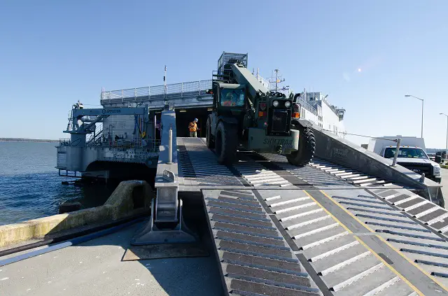 The Military Sealift Command (MSC) joint high-speed vessel USNS Choctaw County (JHSV 2) moored for the first time at Naval Weapons Station Cheatham Annex Dec. 1 for a weeklong proof of concept trial. The trial is a collaborative effort between Navy Expeditionary Logistics Support Group (NAVELSG), Navy Cargo Handling Battalion 1 (NCHB 1) and Navy Expeditionary Medical Support Group (NEMSCOM) in setting up an expeditionary medical unit (EMU) on board. 