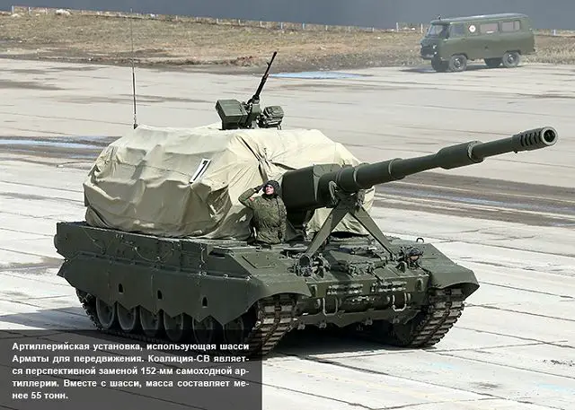 The 2S35 Koalitsiya-SV is a new generation of Russian-made self-propelled tracked howitzer based on the 2S19 chassis fitted with a new turret. Some few months ago Russia has unveiled a twin-barreled self-propelled howitzer under the name of 2S35, but the project was cancelled.