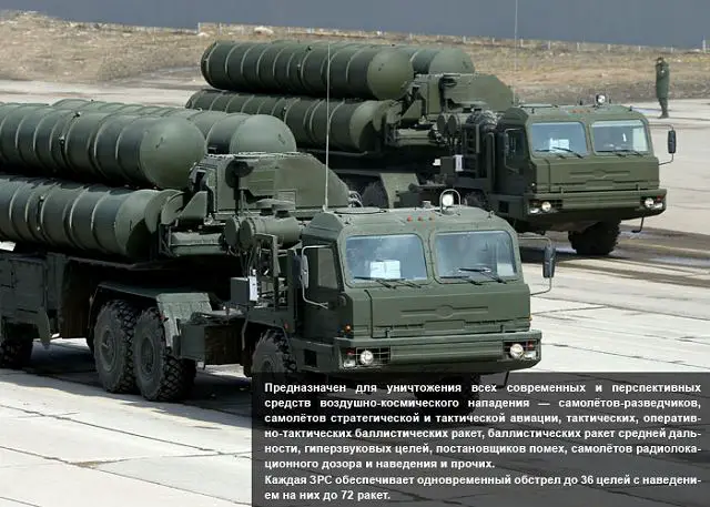 The S-400 Triumph SA-21 is a long range surface-to-air missile systems produced by Almaz-Antey. The S-400 Trumph is intended to engage, ECM, radar-picket, director area, reconnaissance, strategic and tactical aircraft, tactical and theatre ballistic missiles, medium-range ballistic missiles and other current and future air attack assets at a maximum range of 400 km, and a altitude of up to 30 km. 