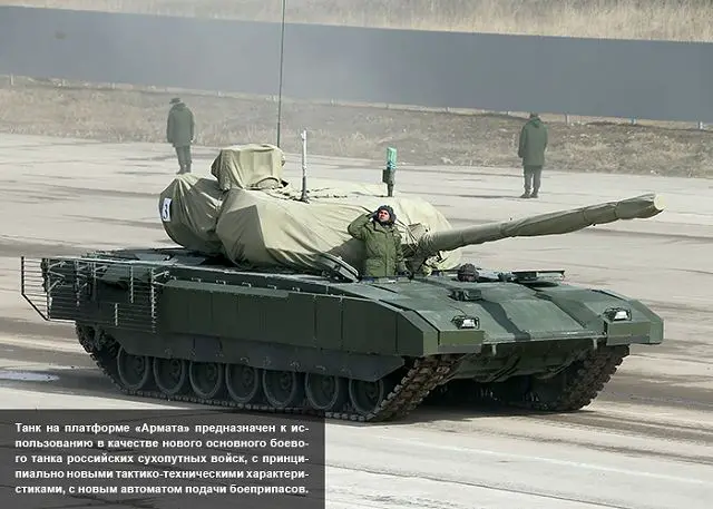 The T-14 Armata is the latest generation of Russian-made MBT (Main Battle Tank) developed and designed by the Russian Company Uralvagonzavod. The first deliveries of the tank to the Russian Armed Forces are scheduled for 2015. A total of 2,300 MBTs are expected to be supplied by 2020.