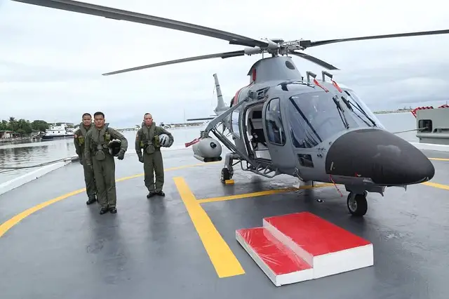 The Philippine Navy (PN) formally commissioned into service its two armed AgustaWestland AW-109E "Power" helicopters during a ceremony at Naval Station Jose Andrada, on Roxas Boulevard, Manila this week. The helicopters are armed with two FN Hertsal FN RMP rocket machine gun pods combining a 50 caliber machinegun and three 2.75 inch rockets.