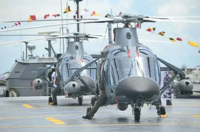 The Philippine Navy (PN) formally commissioned into service its two armed AgustaWestland AW-109E "Power" helicopters during a ceremony at Naval Station Jose Andrada, on Roxas Boulevard, Manila this week. The helicopters are armed with two FN Hertsal FN RMP rocket machine gun pods combining a 50 caliber machinegun and three 2.75 inch rockets.