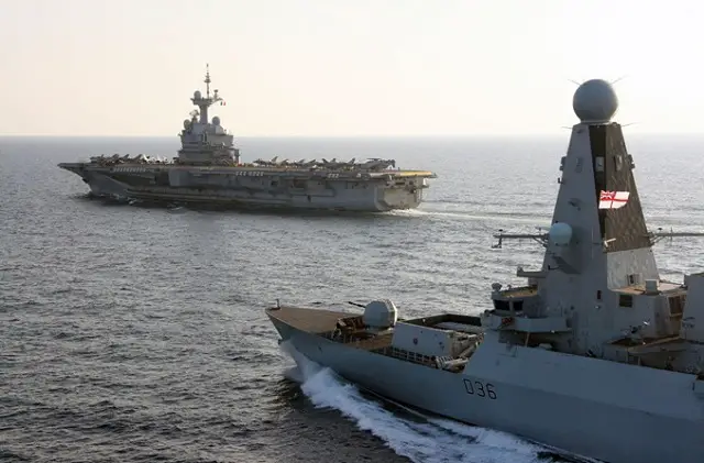 The Royal Navy Type 45 Destroyer HMS Defender has joined the French aircraft carrier Charles de Gaulle ready to support operations against the Islamic State (IS). The Type 45 air defence destroyer met the aircraft carrier in the Indian Ocean to strengthen the French ship’s ability to conduct air strikes against the terrorist organisation in Iraq and Syria.