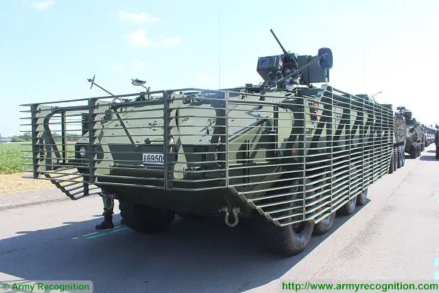 Friday, July 17, 2015, during the first rehearsal of military parade for the National Day of July 21, 2015, Belgian army has unveiled a new upgraded version of the Piranha 3C fitted with a slat armour or also known as bar armor, cage armor or wire cage.