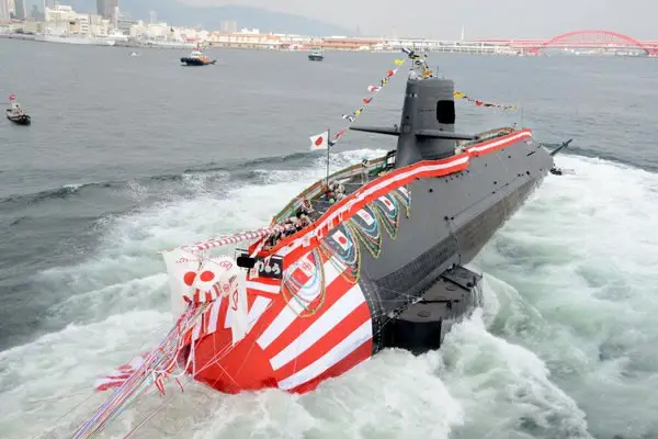 The 8th Soryu-class SSK, SS-508 Sekiryu, (meaning Red Dragon) was launched at the Kawasaki Heavy Industries shipyard in Kobe on on November 2nd. The Soryu Class diesel-electric submarines are being built by Mitsubishi Heavy Industries and Kawasaki Shipbuilding Corporation for the Japan Maritime Self-Defense Force (JMSDF). Ten Soryu Class submarines are planned for the JMSDF. The class is an improved version of the Oyashio Class submarine.