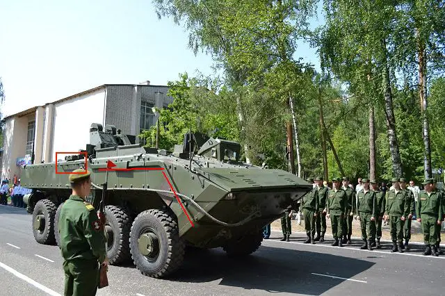 During a military parade for the 75th anniversary of Russian Ministry of Defense scientific-testing experimental artillery range in Smolino (Nizhny Novgorod region),Russia, a new prototype version of the K-16 APC and K-17 BTR Bumerang armoured vehicles were presented to the public. 