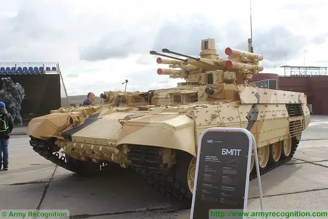 Rosoboronexport also promotes the BMPT tank-based heavy fire support vehicle (HFSV). 