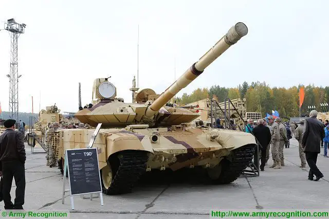 The T-90MS tank has a combat weight of 48 t, a crew of 3 tankers, and a maximum road speed of 60 km/h.