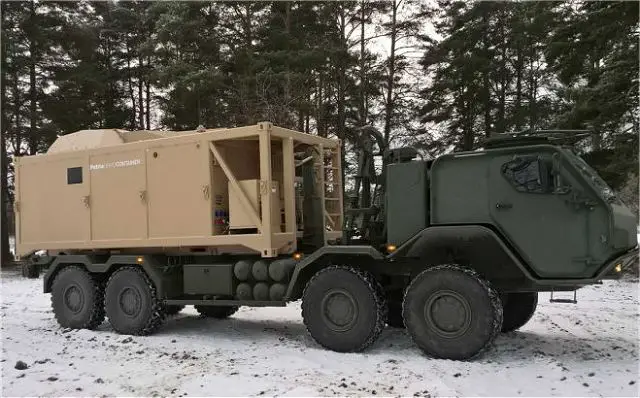 The Patria NEMO 120mm mortar mobile Container can be easily transported on military truck chassis