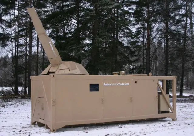 Patria from Finland has launched development of NEMO 120mm mortar in a mobile container 640 002
