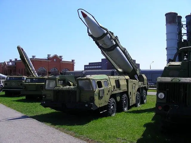 The Scud missile could carry nuclear, chemical, conventional or fragmentation weapons. The `Scud B' missile is carried on an eight wheeled MAZ 543 P TEL vehicle (9P117M), the missile is raised to the vertical position at the back of the TEL before launch.