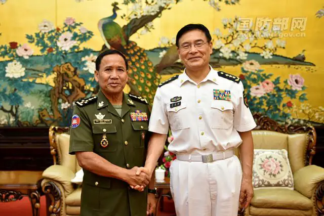 Admiral Sun Jianguo, deputy chief of the Joint Staff Department of China's Central Military Commission (CMC), met with General Nem Sowath, director general of Cambodian Defense Ministry's Policy and Foreign Affairs Department in Beijing on Thursday, July 28, 2016.