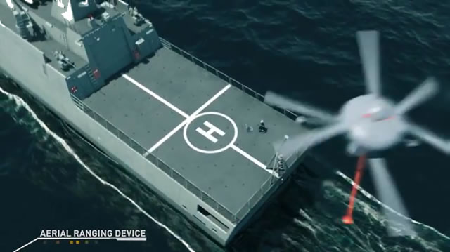 Based on this patent application, ECA Group widens its magnetic solutions portfolio with an aerial portable magnetic ranging system called Sterna and consisting in a magnetometer and its digitizer embedded in UAV IT180 airborne drone (developed by ECA Group). To perform the mapping in a horizontal plane of the vessel, Sterna overflies the vessel. Data are transmitted onboard, detection risk is automatically estimated and degaussing parameters are computed.