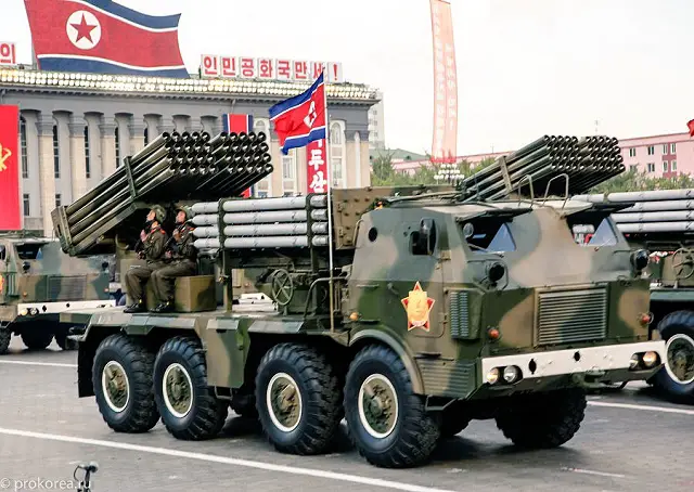 North Korea has purchased second-hand 122mm MLRS which seems to be RM-70 designed and manufactured by Czech Republic. The RM-70 is armed with a rack of 40 x 122mm rocket tubes fitted to a traversing/elevating platform mounted at the rear of a Tatra 813 8x8 truck chassis.