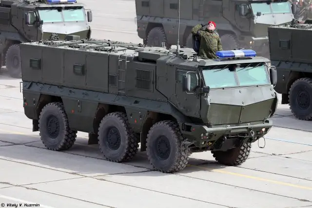 Kamaz-63968 Typhoon also called Typhoon-K is a family of Russian multi-functional, modular, armoured, mine resistant MRAP vehicles. The Typhoon family is part of Russia's Typhoon program launched in 2010. Both Kamaz and Gaz-Group are taking part in Typhoon program and develop their own family of vehicles. Kamaz-63968 6x6 Typhoon-K (Taifun) has a mass of 21 tonnes and can carry up to 16 people in its personnel compartment.