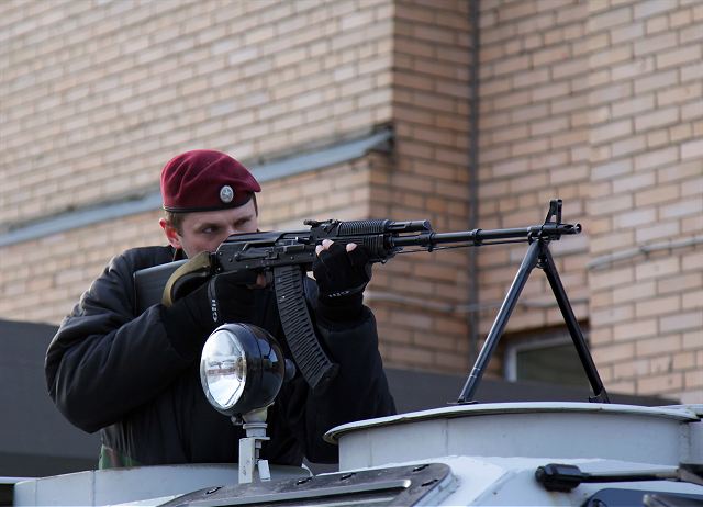 RPK-74M is a 5.45 mm LMG. According to the specifications, it has a caliber of 5.45 mm, an effective firing range of 1,000 m, a firing rate of 600 rounds per minute, a muzzle velocity of 960 m/s, a length of 1,065 mm (in combat position), a weight of 5.61 kg (with loaded magazine), and a magazine capacity of 45 rounds.