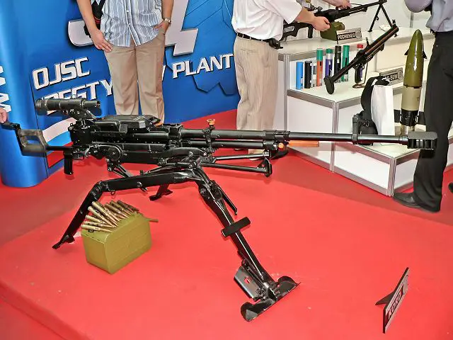 The company promotes the 12.7 mm 6P50 infantry machine gun installed on the 6T7 standard ground tripod or on the 6U6 multipurpose mount.