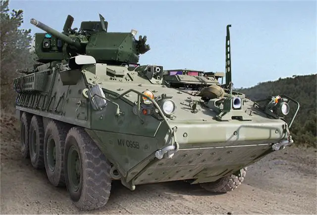 First test-fire of Dragoon 30mm cannon Stryker 8x8 armoured vehicle by US soldiers 640 001
