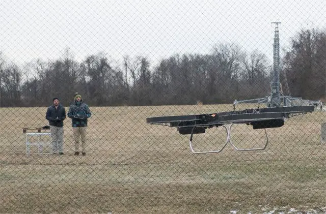 The U.S. Army Research Laboratory and industry partners demonstrated the flying capabilities of a unique rectangular-shaped quadcopter also named the "hoverbike" joint tactical aerial resupply vehicle, or JTARV. during a visit from Department of Defense officials January 10, 2017. 