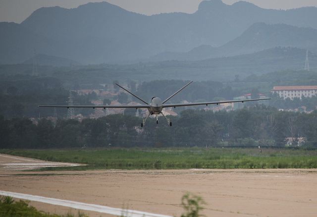 Production model of Chinese-made CH-5, also called Rainbow 5 UAV (Unmanned Aerial Vehicle) performs trial flight in north China's Hebei Province, July 14, 2017. The CH-5 was unveiled during AirShow China in November 2016. 