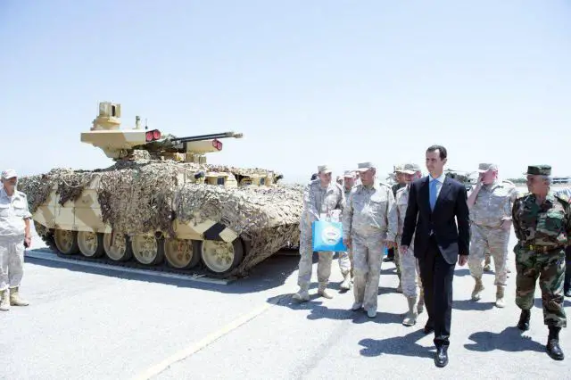 According the Russian website Russia Beyond The Headlines, the BMPT-72 also called Terminator 2 fire support tracked vehicle has been tested in Syria. On June 27, 2017, Syrian President Bashar al-Assad visited the Khmeimim Russian base, where the BMP-72 was presented. 