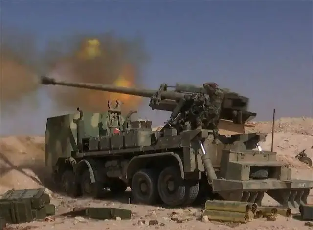 Syrian military forces produced locally 130mm M 46 8x8 self propelled howitzer 640 003