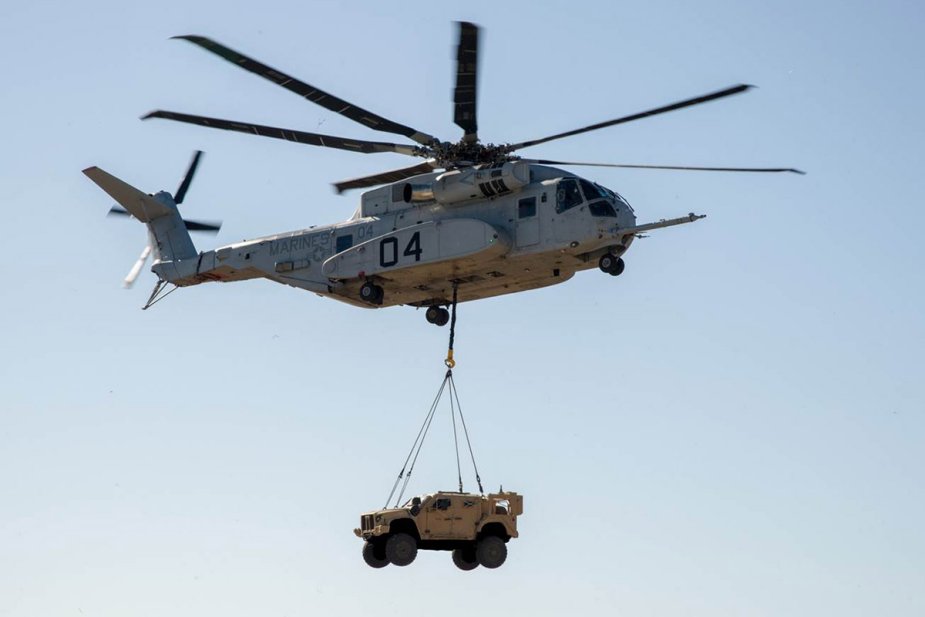 CH 53K King Stallion lifts a Joint Light Tactical Vehicle
