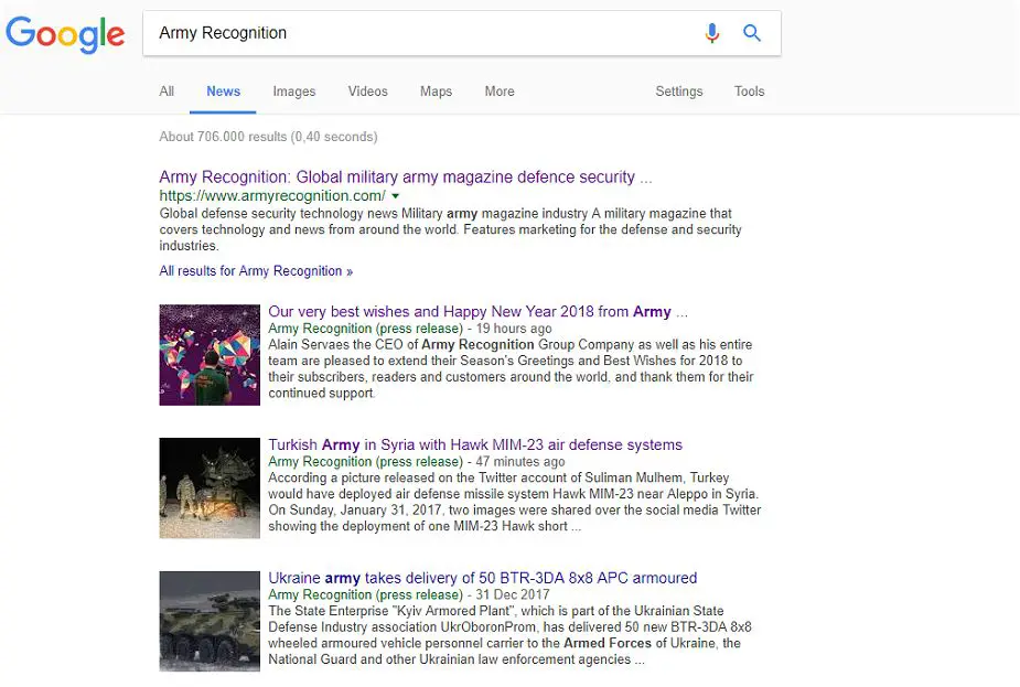 Army Recognition defense security magazine now listed on Google News 925 001