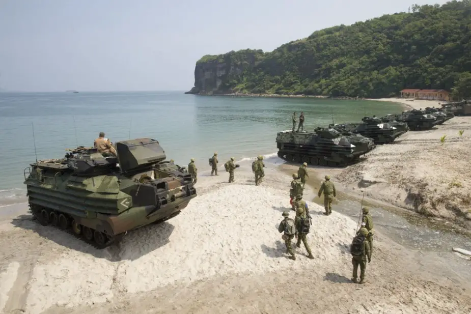 Japanese service members Philippine and U.S. Marines conduct amphibious landing