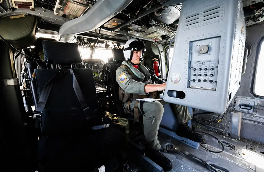 MH 60S naval helicopter with Airborne Laser Mine Detection System to detect mine threats in the sea 925 002