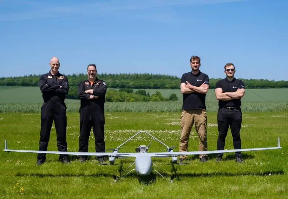L R Ian Williamson Inzpire Andy Bain Inzpire Ad E and Miles H from Callen Lenz with the VTOL Koios Tactical S2 UAV