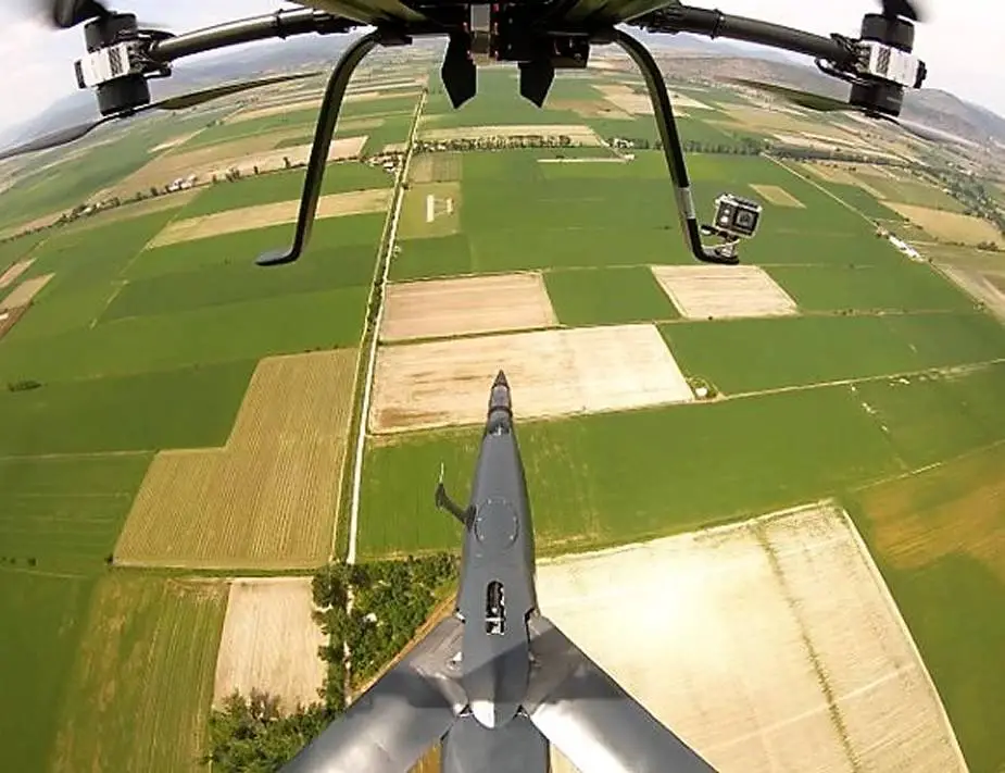 SAS Technology demonstrates Sarisa SRS 1A UCAV launching AIHMI loitering munition loaded with dummy Thales FZ 90 70mm rocket 2