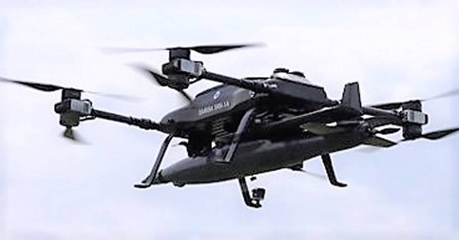 SAS Technology demonstrates Sarisa SRS 1A UCAV launching AIHMI loitering munition loaded with dummy Thales FZ 90 70mm rocket 3