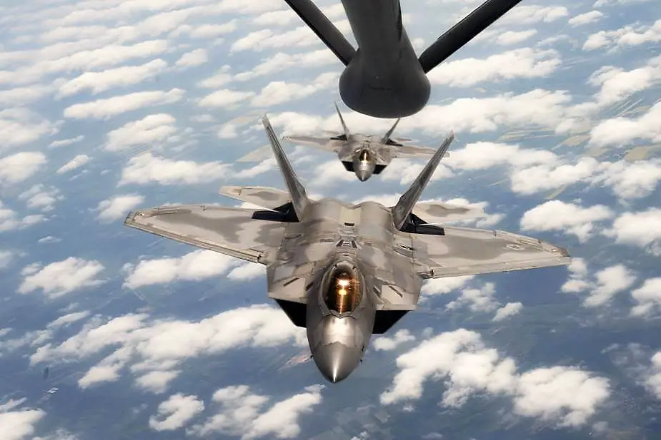 F 22 Raptors prepare to receive fuel over Poland May 20 2023