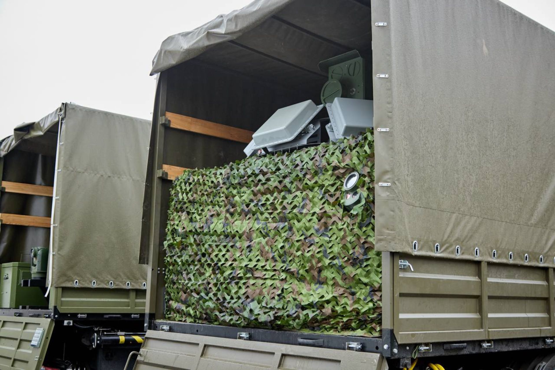 The entire system, including the command and control station, fits in the body of an all-terrain truck, enabling setup within minutes and rapid displacement