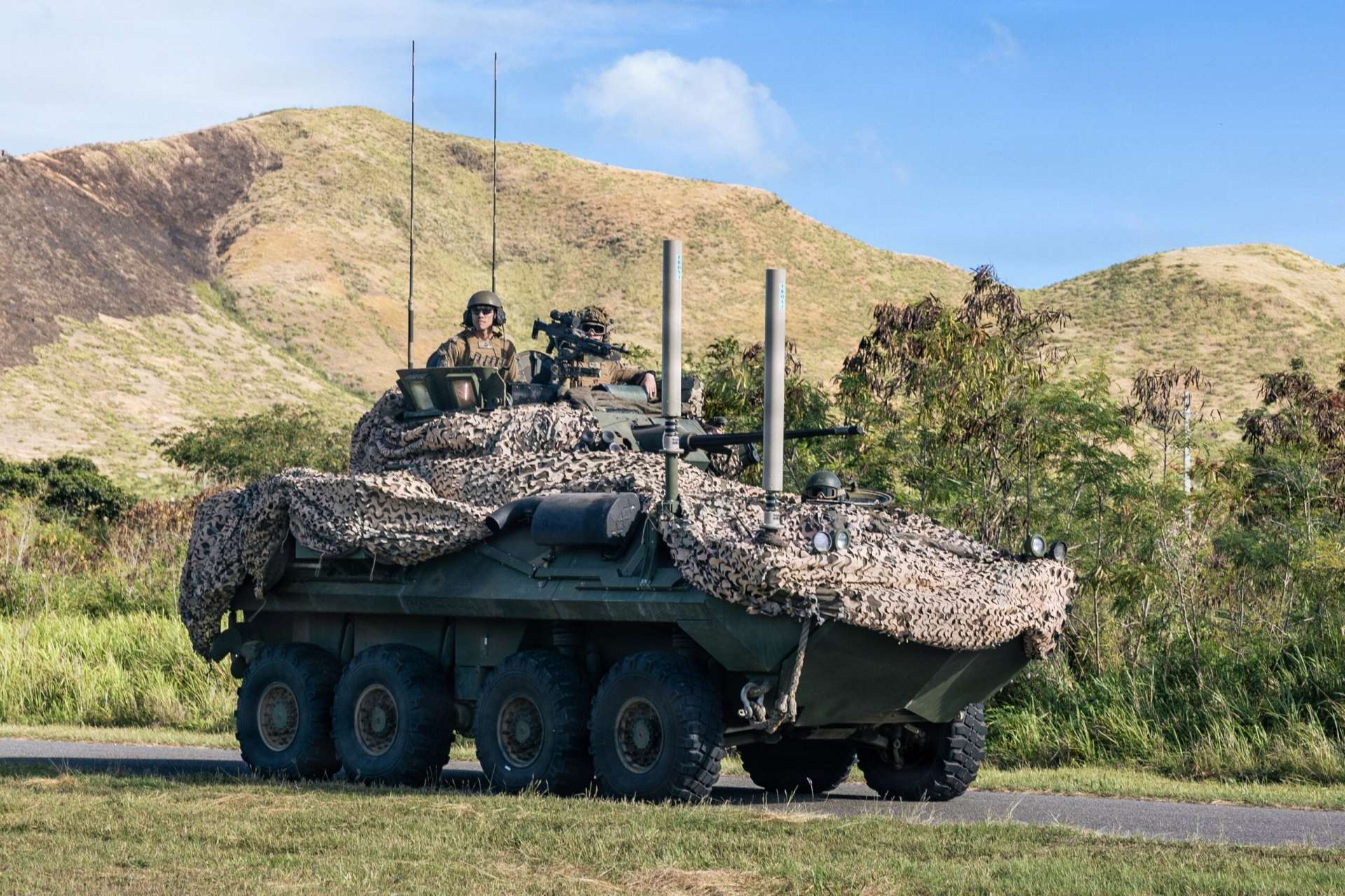 U.S. Marines with the 22nd MEU tested LAV-mounted 81mm mortar fire integrated with Stalker reconnaissance drones and Archer FPV systems at Camp Santiago, Puerto Rico, demonstrating a faster sensor-to-shooter kill chain for distributed expeditionary operations (Picture source: U.S. DoW).