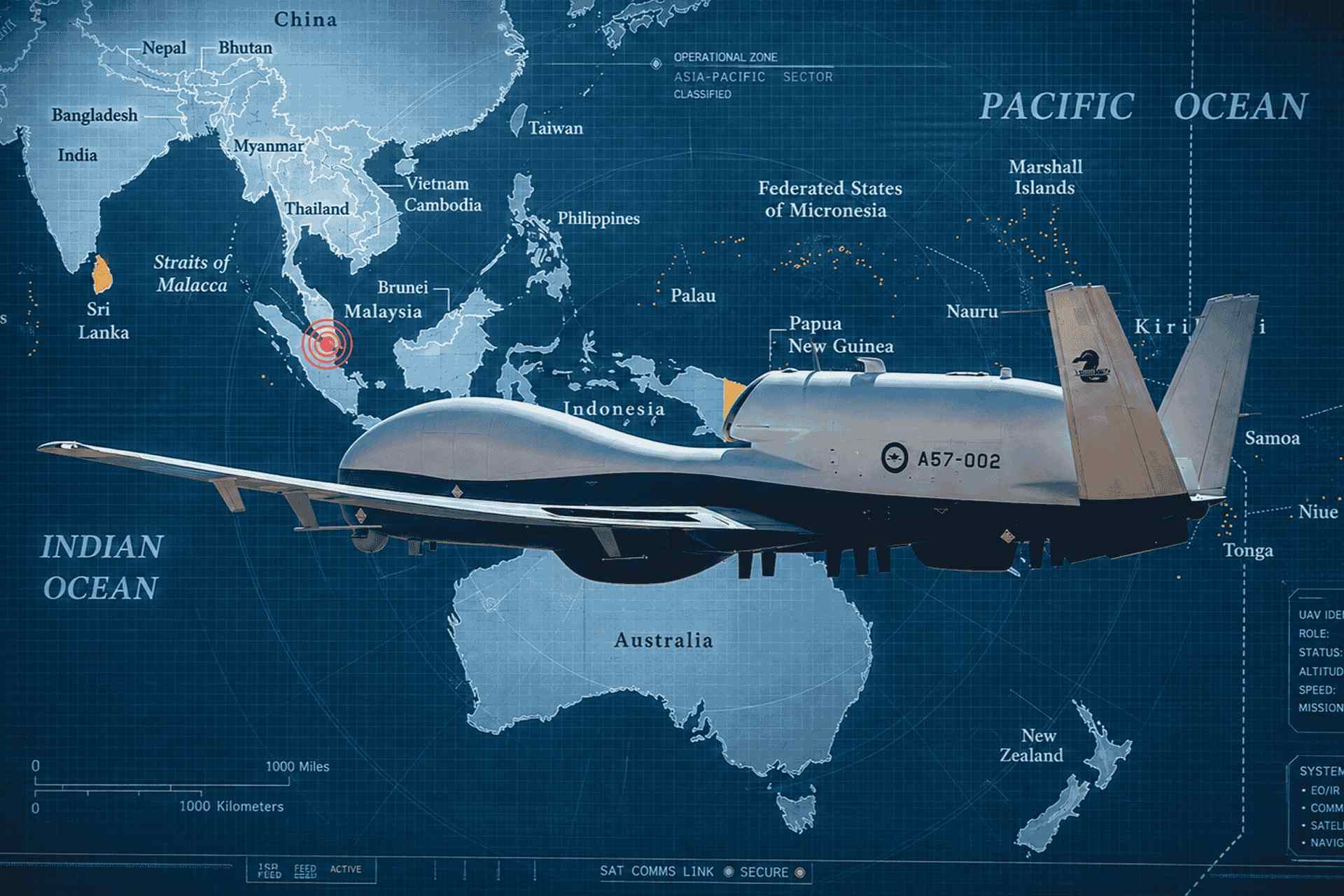 Australia and the United States are expanding MQ-4C Triton integration to deliver persistent, shared maritime surveillance across the Indo-Pacific and strengthen allied situational awareness over vast ocean approaches (Picture Source: Northrop Grumman / Carnegie Endowment/ Edited By Army Recognition Group)
